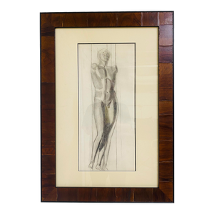 Mid-Century Charcoal on Paper Framed Male Nude Study.
