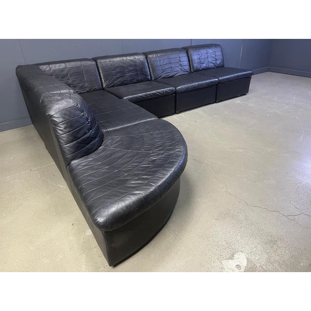 Black Vintage Black Patchwork Leather Modular Sofa from Laauser, 1970s, Set of 6 For Sale - Image 8 of 11