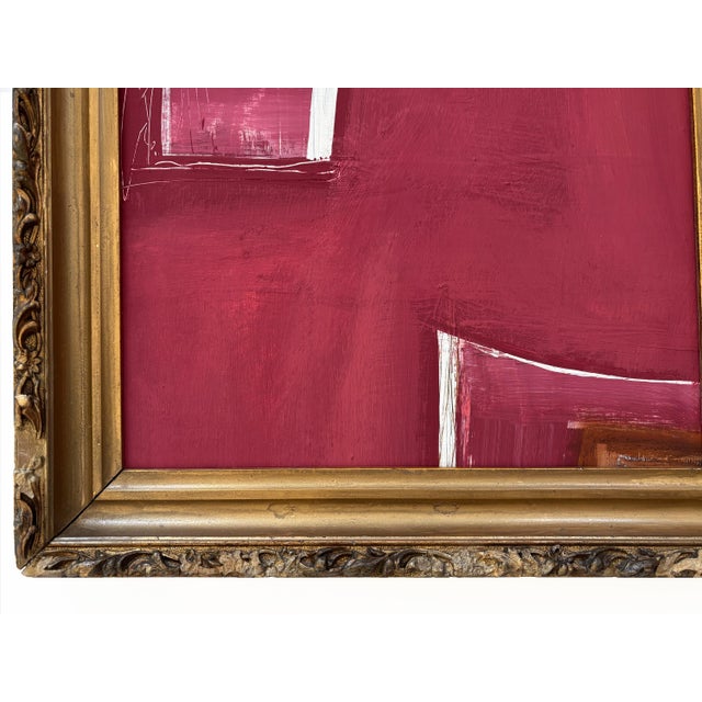 2020s “Fervor” Red Abstract Art in Antique Frame, Transitional Living Room Art by JTS For Sale - Image 5 of 11