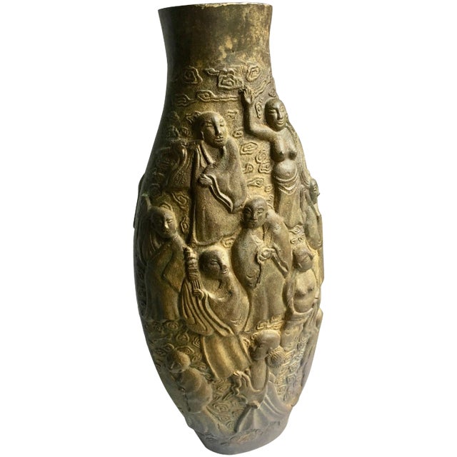Chinese Bronze Vase With 10 Figures For Sale