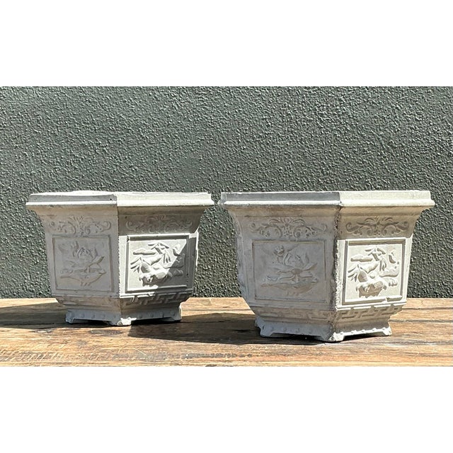 Vintage Asian Chinoiserie Cast Concrete Planters - A Pair For Sale - Image 10 of 12
