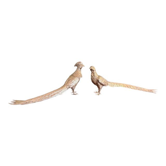 Pair of Silver Plated Pheasants For Sale