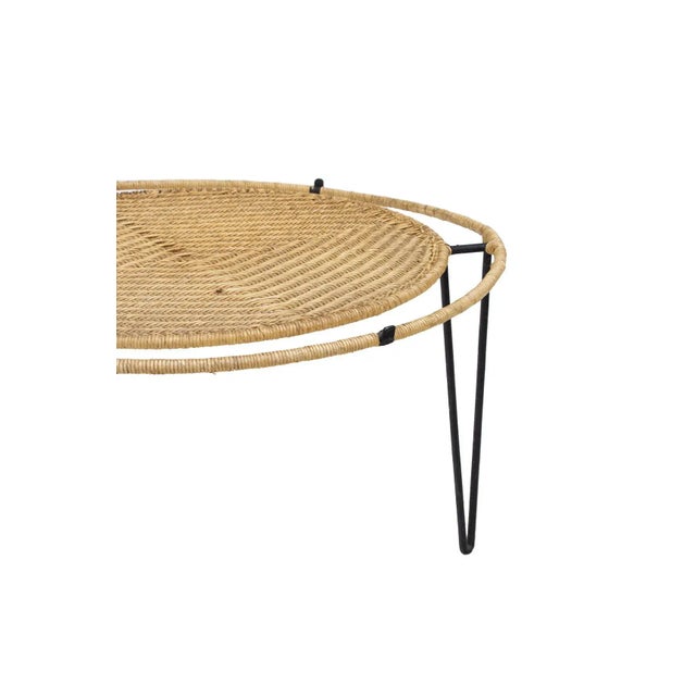 Mid-Century Modern Smaller Scale Iron and Raffia Coffee Table For Sale - Image 3 of 12