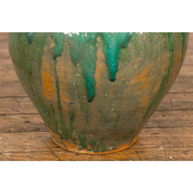 Antique Orange & Brown Jar with Green Drips For Sale - Image 12 of 12