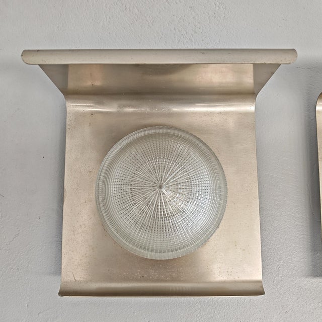 Wall Lamps in Nickel-Plated Metal Sheet and Glass, 1960s, Set of 2 For Sale - Image 11 of 16