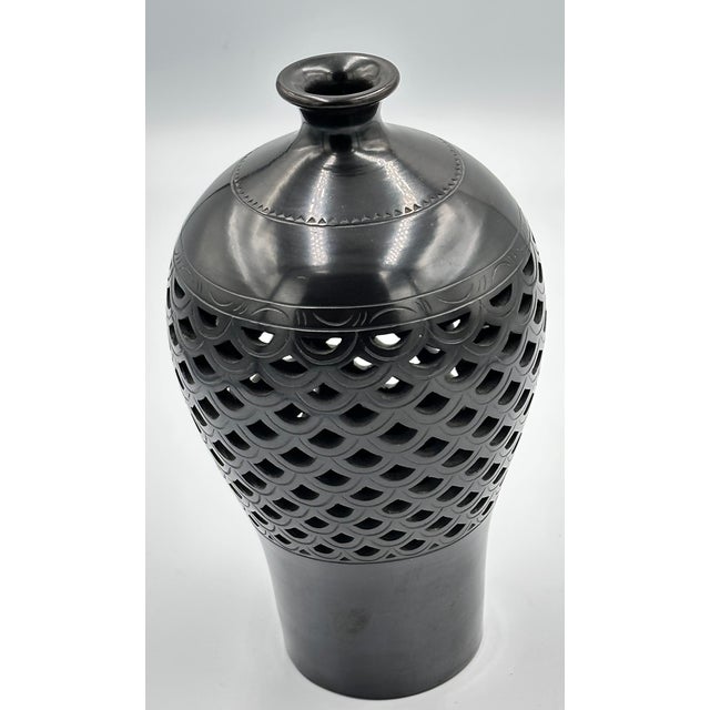 Vintage Warren Yip Hand Molded Studio Art Black Clay Pottery Openwork Bud Vase For Sale - Image 12 of 13