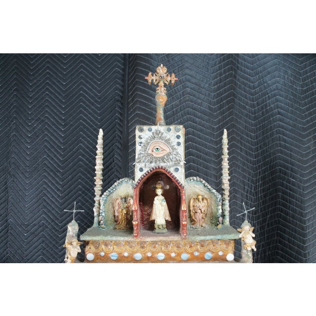 1990s Ann Ruff Large Figural Tiered Folk Art Sculpture Altar Church Shrine Statue 91" For Sale - Image 4 of 18