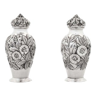 Sterling Silver Repousse Salt Shakers - A Pair For Sale