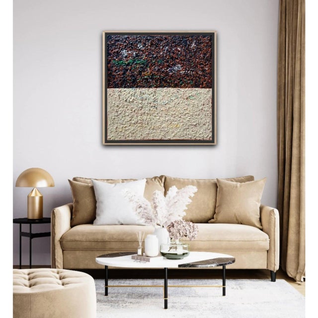 2020s 35.4" X 35.4" Contemporary Neutral Palette Minimalist Square Textured White / Cream and Black Painting by Diane Grant - Unique Piece / Earth Tones For Sale - Image 5 of 7