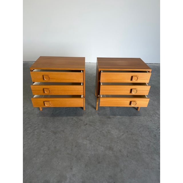 1970s Pair of Mid Century Danish Three Drawer Chests, Bedside Table Nightstands For Sale - Image 5 of 12