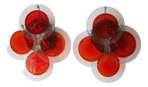 Space Age Disc Wall Lights in Red Murano Glass by Vistosi, 1970s, Set of 2