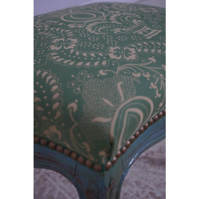 Green French Green Damask Upholstered Foot Stool or Ottoman For Sale - Image 8 of 12