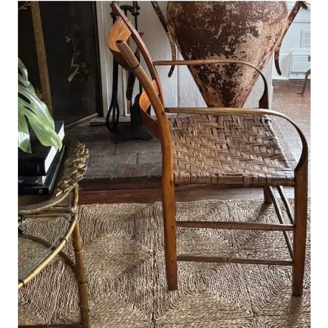Antique Primitive Bentwood Arm Ladder Back Chair With Original Woven Splint Seat For Sale - Image 9 of 10