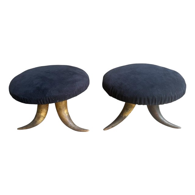 Pair of 1940s Horn Stools Western Decor Black Forest Style For Sale