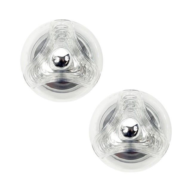 Mid-Century Modern Space Age Glass Wave Flush Mounts by Koch & Lowy for Peill & Putzler, Germany, 1970s, Set of 2 For Sale - Image 11 of 11