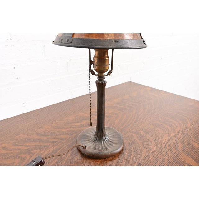 Handel Antique Arts & Crafts Bronze Table Lamp With Mica Shade For Sale In South Bend - Image 6 of 10
