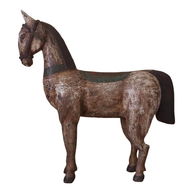 Antique XL Carved Wood Horse For Sale