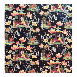 Harrison Howard Designer Cotton Fabric in Black "East of the Moon" Chinoiserie Asian- 1 Yard For Sale
