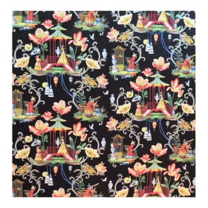 Harrison Howard Designer Cotton Fabric in Black "East of the Moon" Chinoiserie Asian- 1 Yard