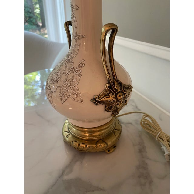Metal 1940s Asian Style Lamp With Brass Handles and Base For Sale - Image 7 of 8