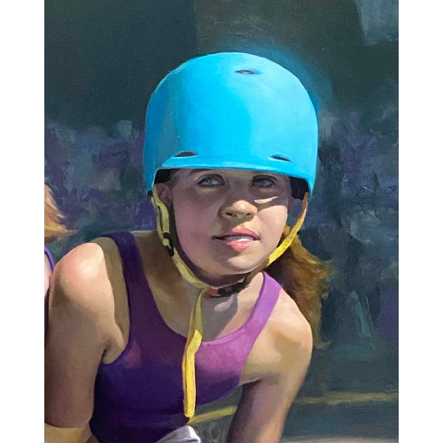 Early 21st Century If You Want to Go Fast Go Alone by Denise Dambrackas | Acrylic and oil on panel Two girls on roller skates For Sale - Image 5 of 5