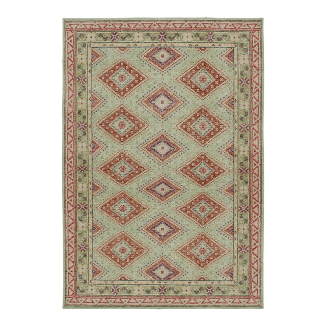 Rug & Kilim’s Diamond Play Rug in Mint and Rust, 8x10 For Sale