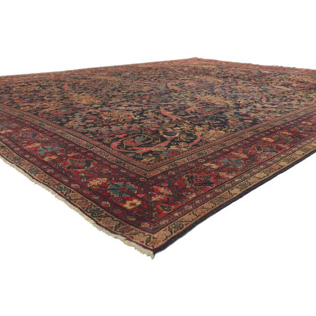 78156 Distressed Antique Persian Mahal rug, 10'06 x 13'04. Timeless elegance and effortless beauty, this hand-knotted wool...