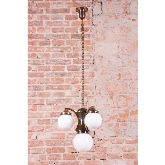 Art Deco Dissociative Chandelier in Brass and Opaline Glass, Czech, 1920s For Sale - Image 12 of 15