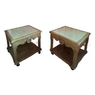 Hollywood Regency Stone Top Side Table on Casters | Vintage Mid-Century Accent Tables For Sale