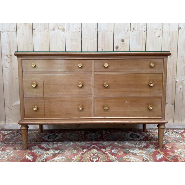 Brown Transitional Fruitwood and Brass 6-Drawer Chest, 1960s For Sale - Image 8 of 8
