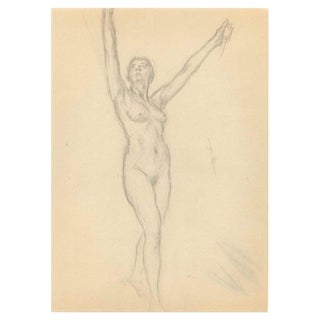 Paul Grain, Standing Figure with Arms Upward, Pencil Drawing, Early 20th Century For Sale
