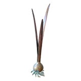 Vintage Sculptural Copper & Brass Bud Vase – Verdigris Patina – Carnivale 1985 Label For Sale