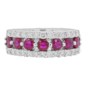 1.54 Carat Round Cut Ruby and Diamond Double-Row Eternity Band Ring Size 7.75