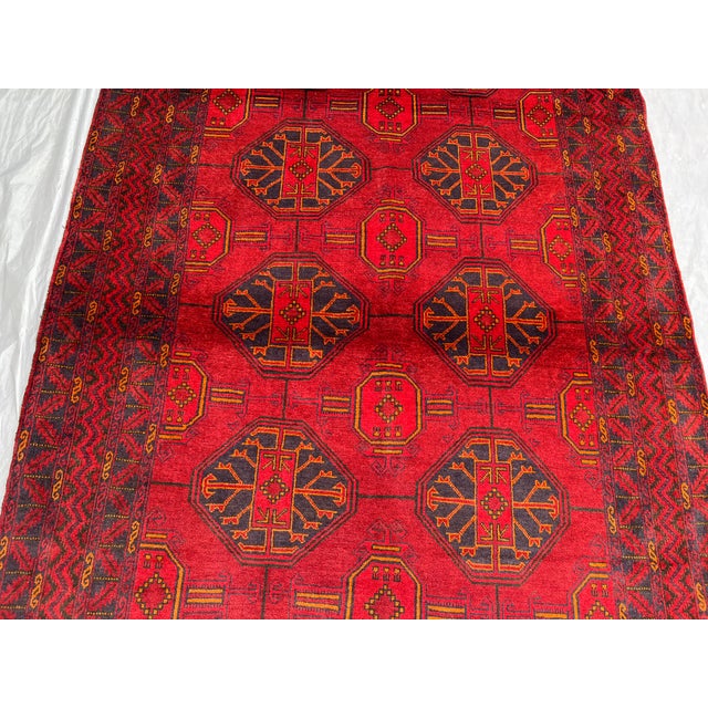 1970s Vintage Afghan Baluchi Red Rug With Geometric Medallion Rug For Sale - Image 5 of 11