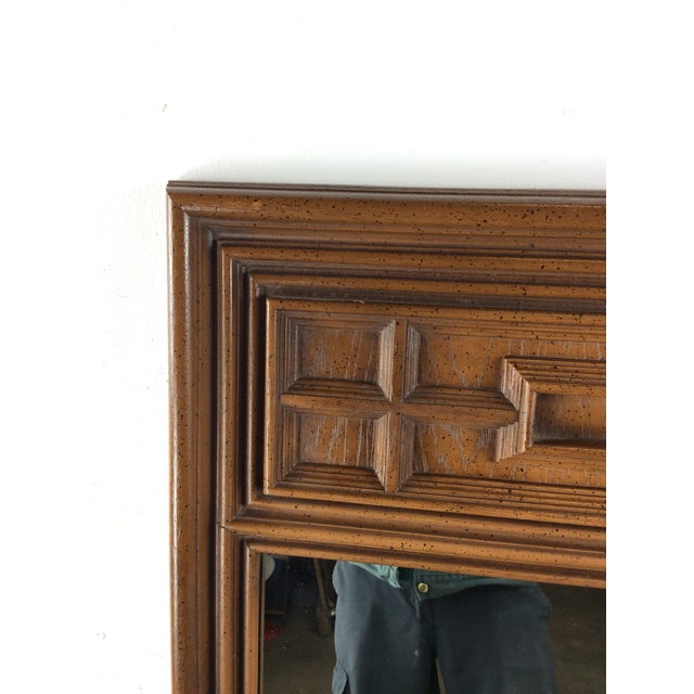 Mid-Century Modern Mid Century Modern Mountable Mirror With Wooden Details at Top For Sale - Image 3 of 18