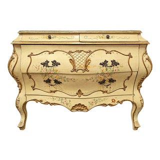 20th Century Curved Lacquered and Hand-Painted Chest of Drawers For Sale