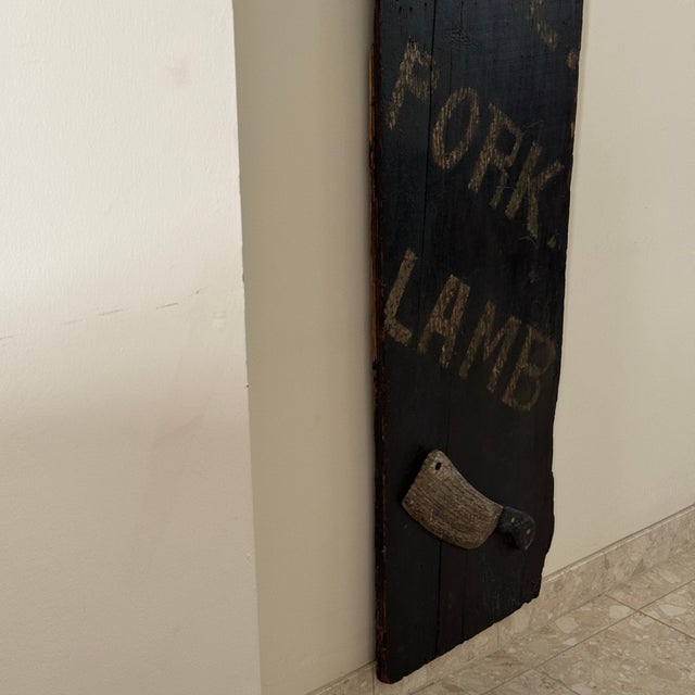 Wood Exquisite 20th Century Wood Butcher Shop Large Tombstone Trade Sign Advertising Beef, Veal, Pork, Lamb For Sale - Image 7 of 17