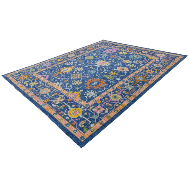 Vibrant Cobalt Blue Hand-Knotted Modern Oushak Style Area Rug With Jewel Tones For Sale - Image 12 of 12