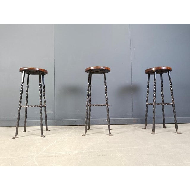 Vintage French Wrought Iron Bar Stools, 1960s, Set of 3 For Sale - Image 9 of 13