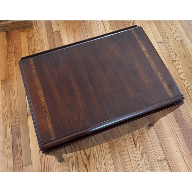Brown 1990s Drop Leaf Inlay Side Table With Brass Feet For Sale - Image 8 of 12