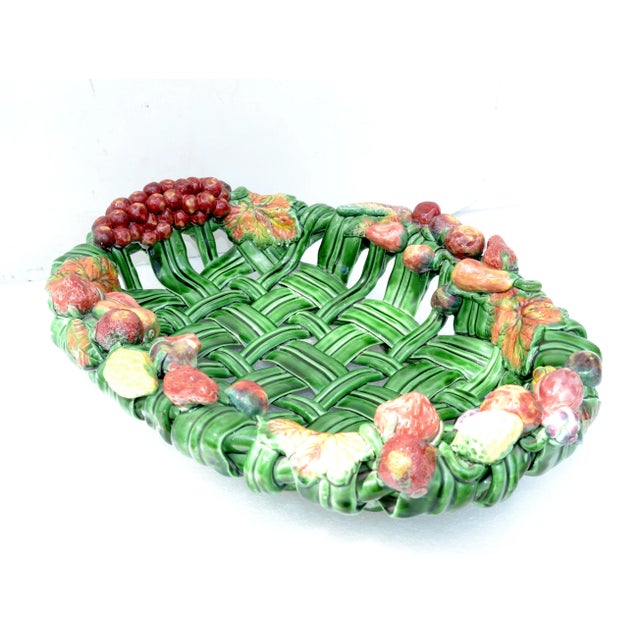 Large oval Mid-Century Modern Woven Ceramic, Pottery in Emerald Green from Vallauris, small village near the French...