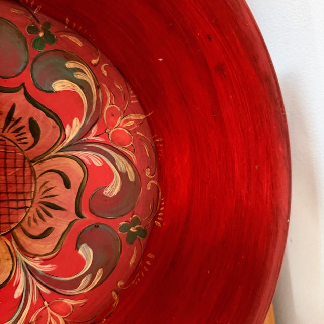 Vintage Rosemaling Toleware Bowl | Hand Painted Scandinavian Folk Art For Sale - Image 9 of 10
