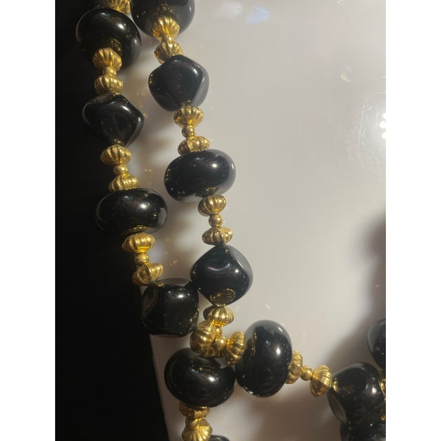 Mid-Century Modern Vintage 1980s–1990s Trifari Black Enamel & Gold-Tone Geometric Bead Demi-Parure For Sale - Image 3 of 7