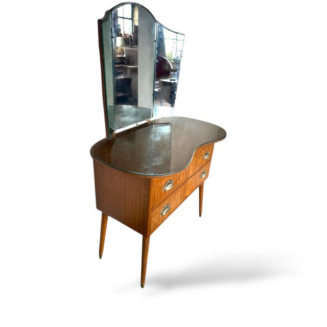 Vintage Walnut Dressing Table with Tri-Fold Mirror For Sale - Image 4 of 7