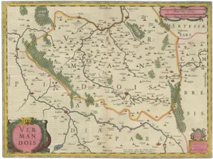 Antique Map of the Vermandois Region Picardy in France by Janssonius, 1640