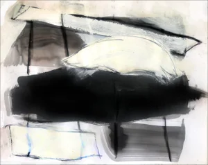 Contemporary Abstract Bold Edgy Powerful Painting on Paper, Black Ink, Ivory & White