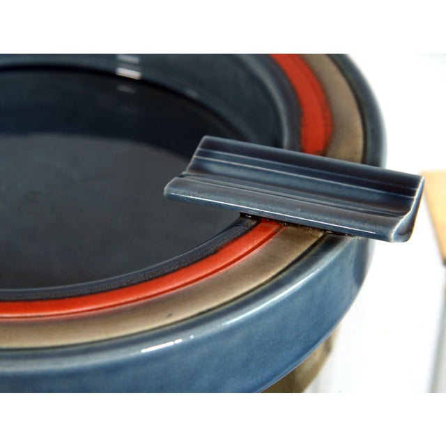 Mid-Century Modern Vintage Baldelli Ceramic Cigar Ashtray in Stone Blue With Orange Accents For Sale - Image 3 of 6