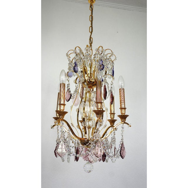 24K Gold-Plated Brass and Lead Crystal Chandelier, 1970s For Sale - Image 10 of 16