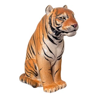 1970s Pottery Tiger Studio Art Sculpture Signed Lk For Sale