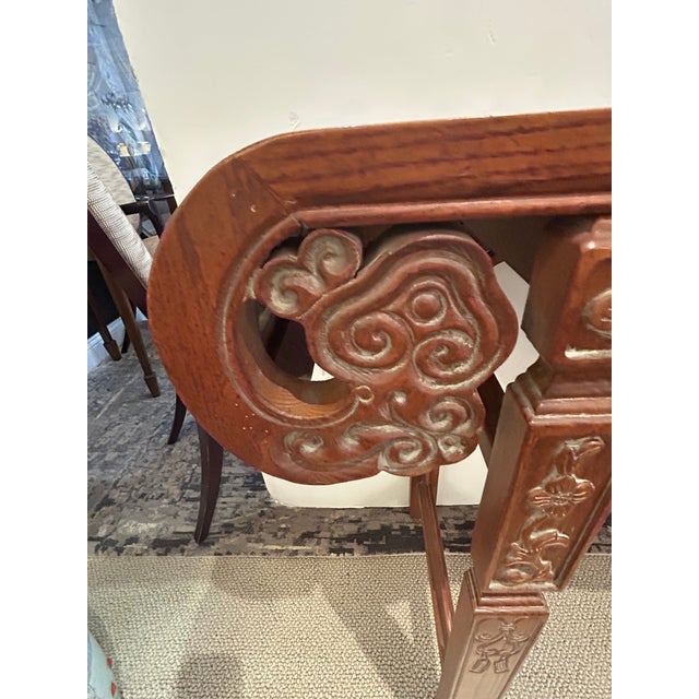 Carved Oak Vintage Asian Style Console Table For Sale - Image 4 of 15